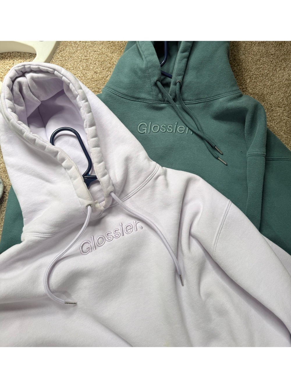 Glossier Hoodies in Forest Green & Soft Lavender